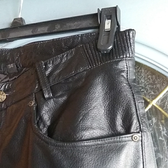 Men's Black Leather Pants - Picture 3 of 9
